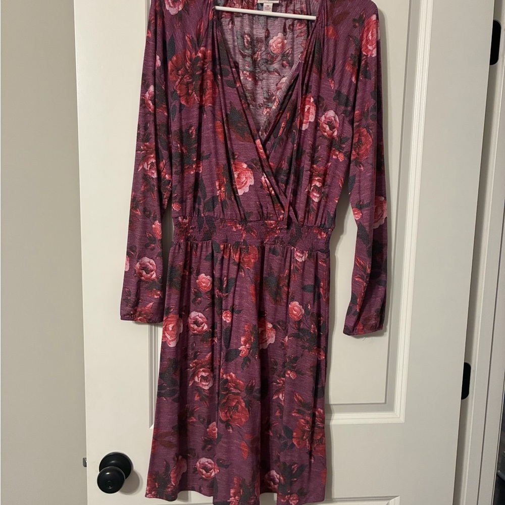 LuLaRoe Burgundy Floral Wrap-Style Long Sleeve Dress
